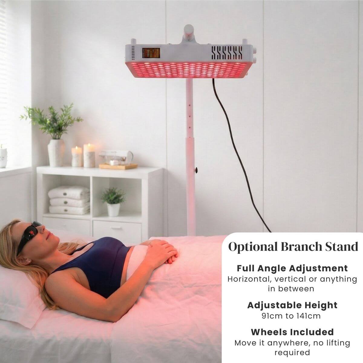 Woman laying down while using the Pro Panel Mid with a sunglasses to protect her eyes