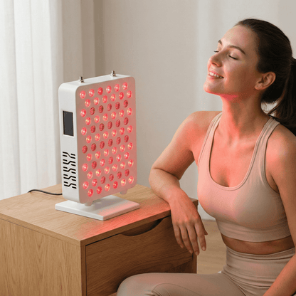 Woman facing the Pro Panel Mini while closing her eyes 