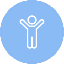 Icon of person with arms raised.