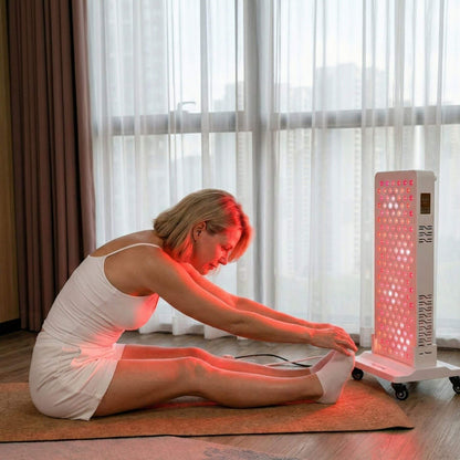 Woman doing yoga while using the Pro Panel Mid at home